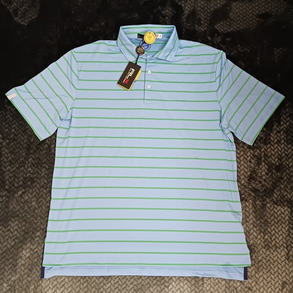 RLX Ralph Lauren Men's Classic Fit Performance Polo Shirt Blue Green Striped XL